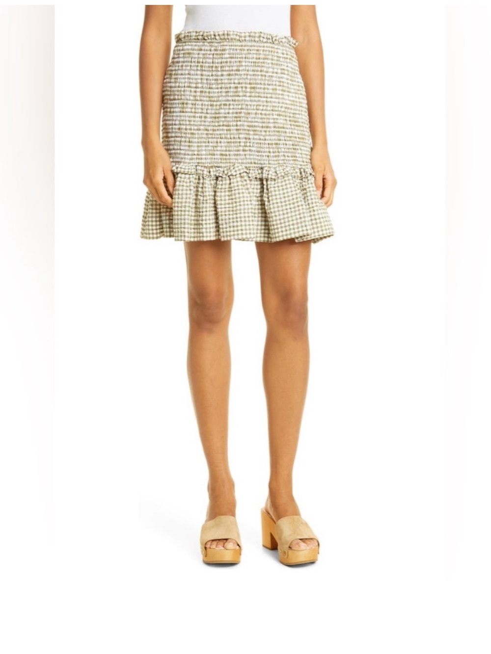 Veronica Beard Gingham Ruffle Mini Skirt